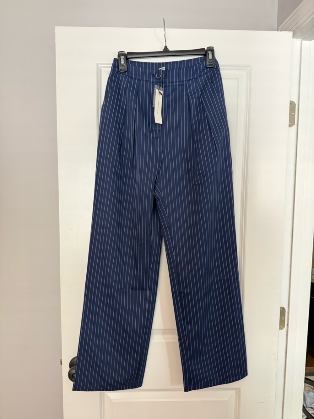NWT Commense Navy Pinstripe Wide-Leg Trousers XS - Picture 4 of 4
